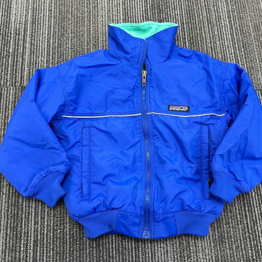 VINTAGE 90’s - Patagonia Kids Bright Blue Windbreaker Jacket, Teal Fleece Lining